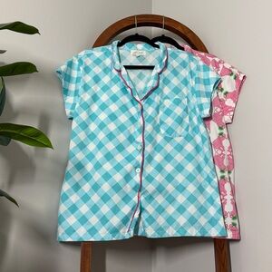 Jayes Studio MEDIUM 10/12 Lot of Two Pink Blue Short Sleeve Pajama Tops